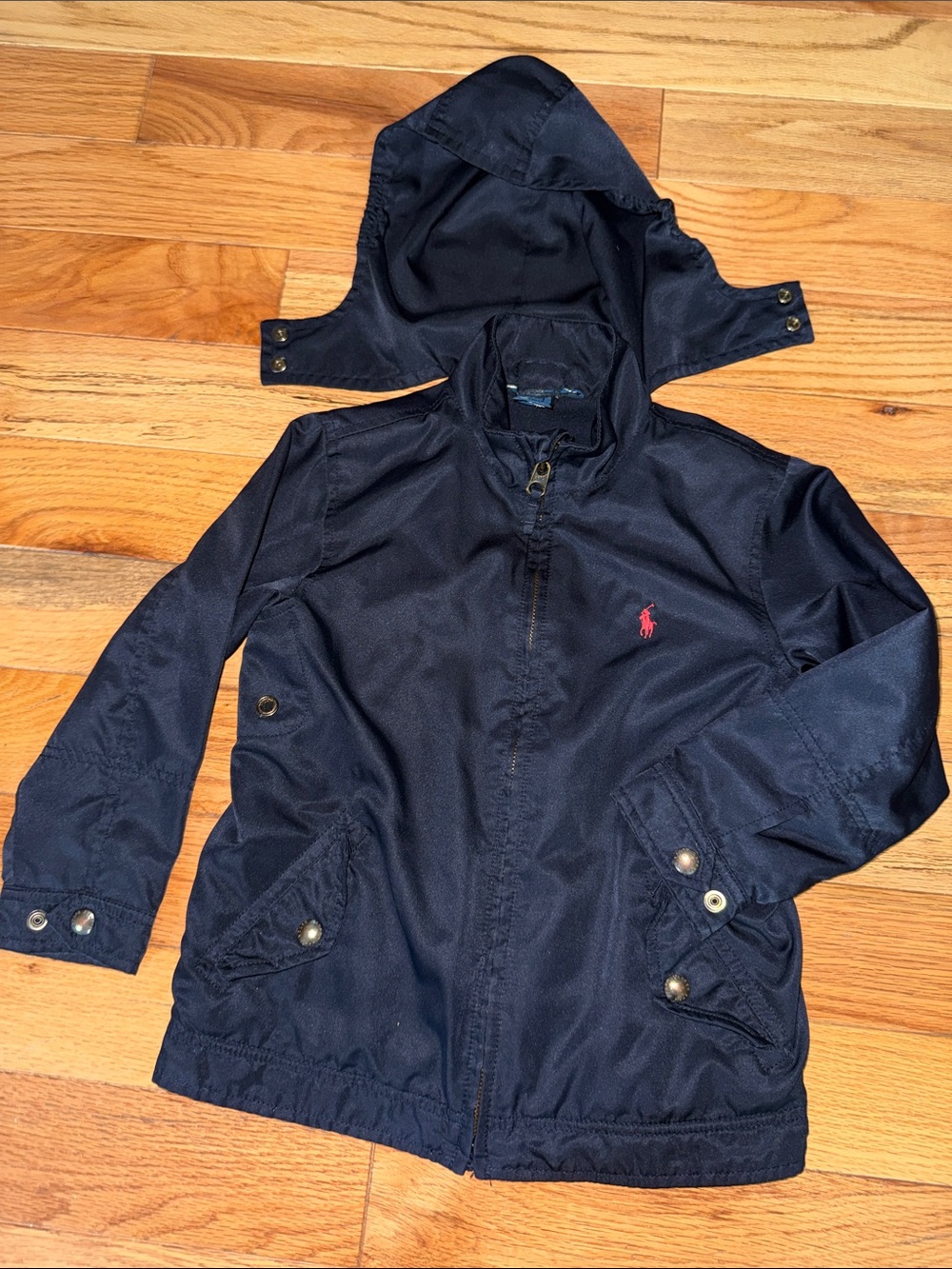 Polo by Ralph Lauren Navy Hooded Kids Raincoat with Red Pony